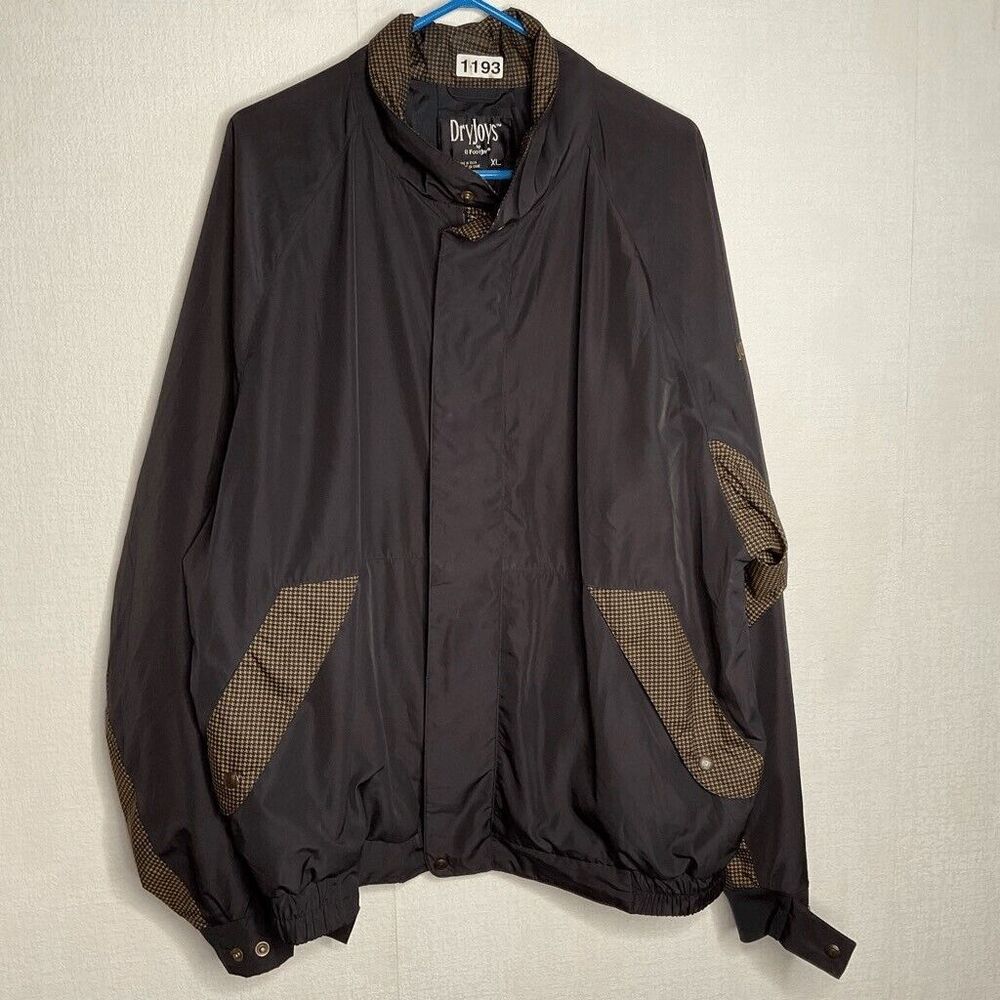 FootJoy DryJoy Full Zip Rain Windbreaker‎ Jacket Men Size XL Brown Houndstooth